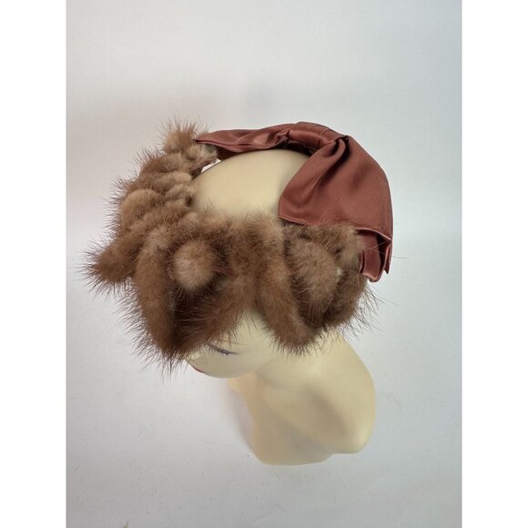 Vintage 1940s Satin & Fur Fascinator Hat